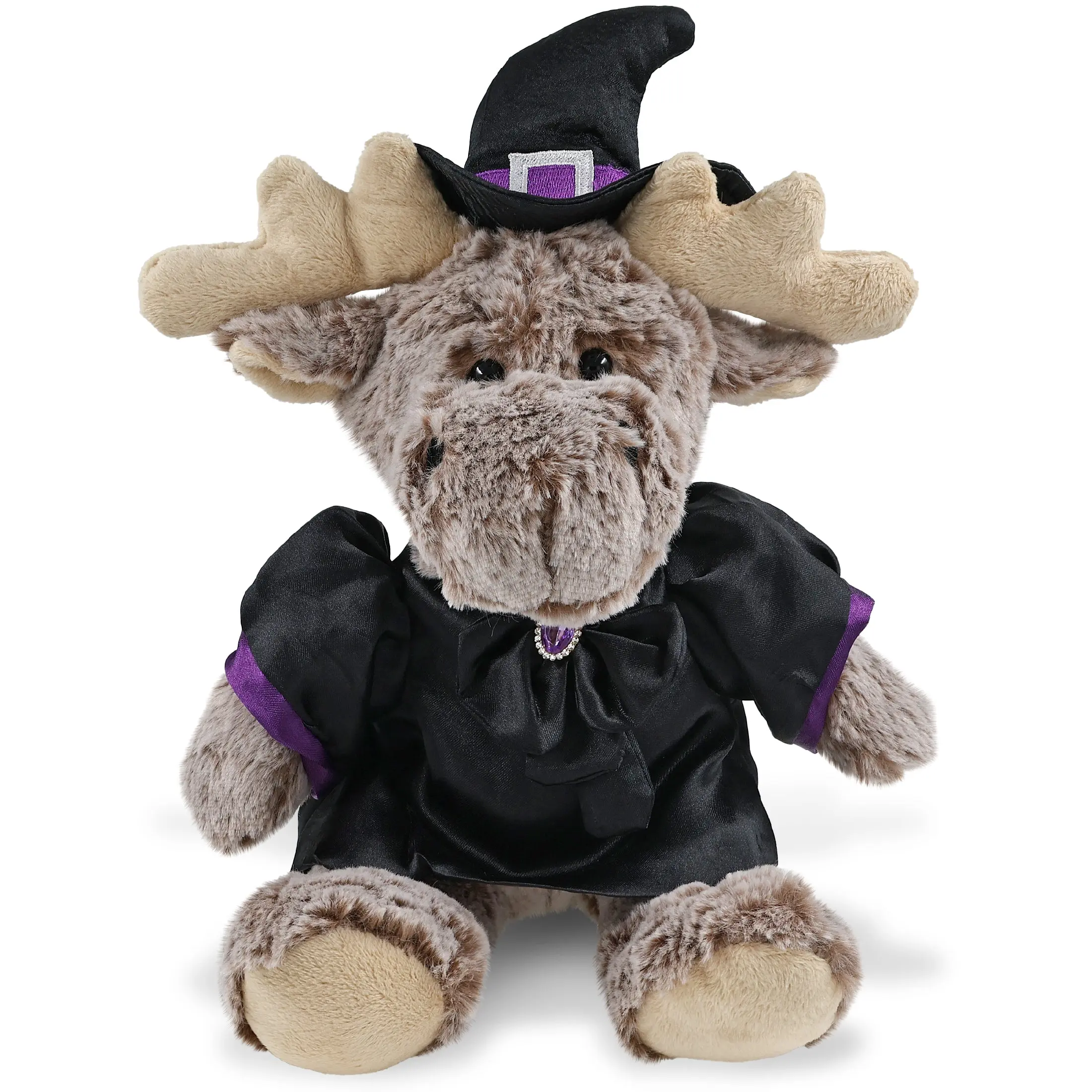 SUPER SOFT PLUSH - SITTING MOOSE WITH BROWN HOODED SWEATER WITCH DRESS UP