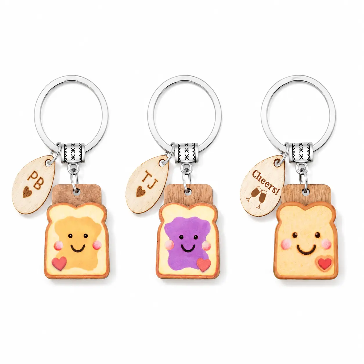 PEALICIOUS 2 PCS Toast Shaped Keychain Charms — Cute keychains suitable for attaching to backpacks, keys, earphone cases, and more. A great gift for daughters, partners, sisters, or family members.