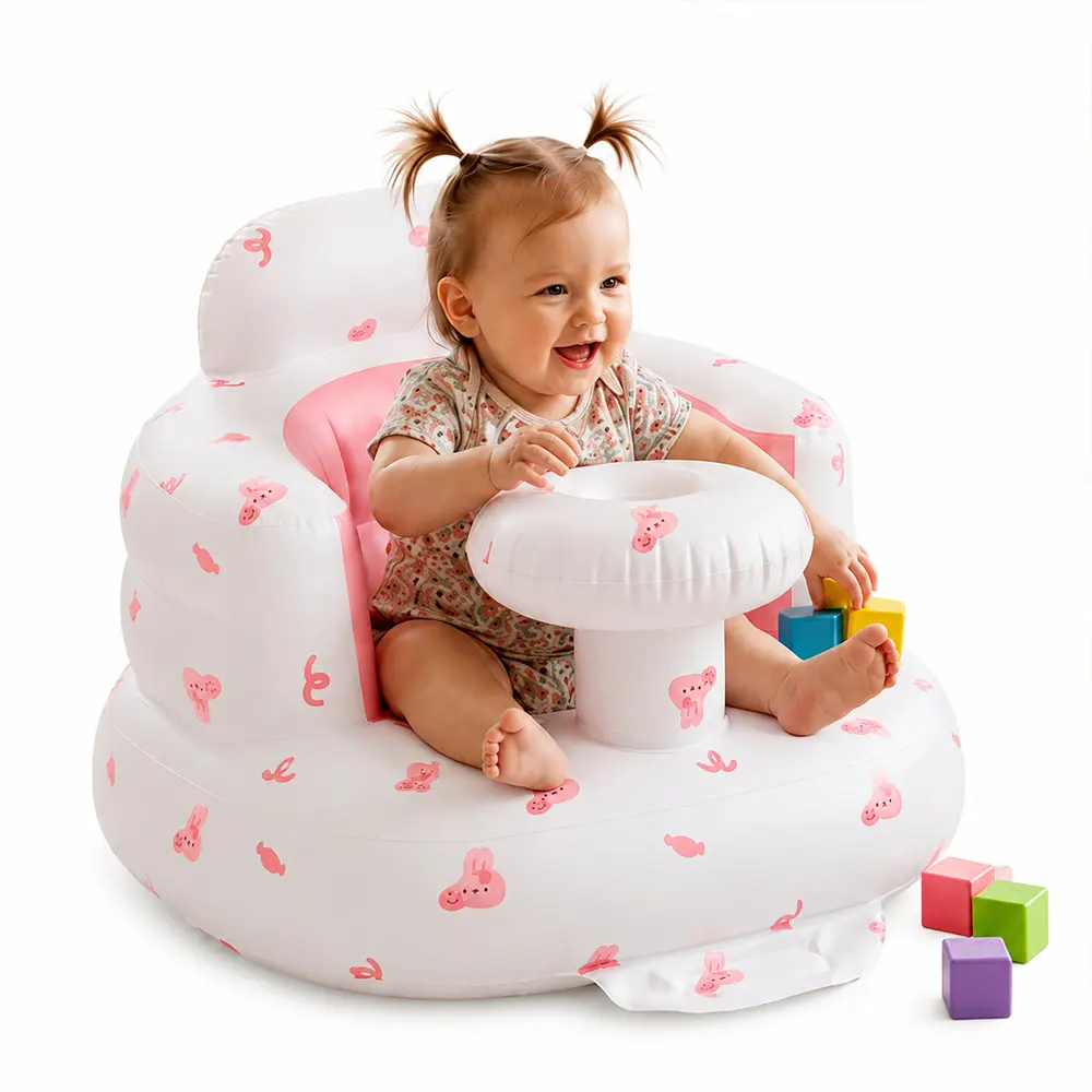 Built-in Air Pump Inflatable Baby Seat with Tray, Baby Seat for infant 3 Months & Up, Toddler, Blow-up Baby Chair with Back Support, Breathable Cover, Newborn Baby Essentials, Toddler Items, Baby Carrier Alternative, Baby Essentials & Baby Items