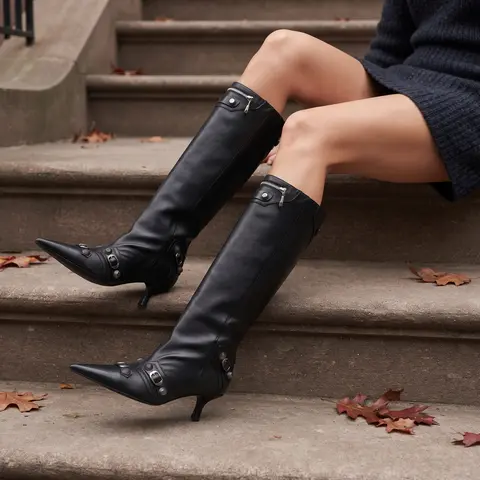Gothic Knee High Boots for Women Pointed Toe Stiletto Kitten Heel Rivet Detail Pull On Punk Dressy Party Work Casual Motorcycle Fashion Footwear Fall Boots Fall Fashion