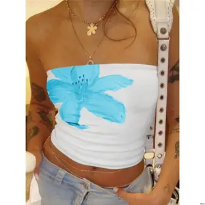Vacation Top Bandeau Ruched Print Floral s INAWLY Women Style