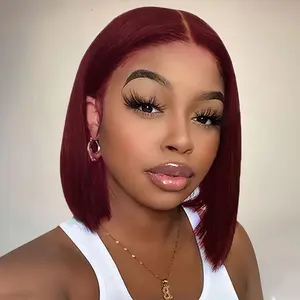 99j Burgundy Bob Wig Human Hair 13x4 Lace Front Wigs Pre Plucked 180% Density Red Bob Wigs 99J Straight Human Hair Wigs for Black Women Free Part (10Inch, 99J)
