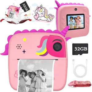 Unicorn Design Instant Print Camera Toy, 2.4 Inch Screen Kids Camera, 1080P HD Digital Camera with 24 Million HD Pixels and 32GB Card for Age 6-12 Boys and Girls