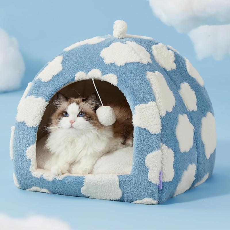 LESURE Cute Cat Beds for Indoor Cats - 2 in 1 Cat Cave Bed with Removable Washable Cushioned Pillow, Cozy Cat Tent House Design Pet Supplies Portable Blanket LESURE Cute Cat Beds for Indoor Cats - 2 in 1 Cat Cave Bed with Removable Washable Cushioned Pillow, Cozy Cat Tent House Design Pet Supplies Portable Blanket