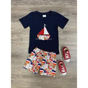 Nautical Dreams Boys or Toddler Size Sailboat Top and Madras Plaid Summer Shorts Outfit
