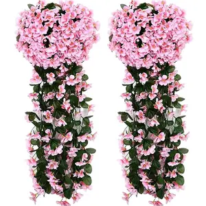 Hanging Artificial Violet Ivy Flowers 2 Packs Hanging Flowers Plant for Outside Outdoor Patio Garden Porch Decoration Wedding Dining Room Decorative Wall Graduation Party Decor