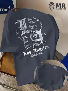 Men's La Pattern T-Shirt, Deep Star Letter Print, Lightweight Summer Casual Top, Street Style, Comfortable Fabric