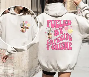 Valentine Mexican T-Shirt Sweatshirt And Hoodie, Fueled By Cafecito Y Chisme Shirt, Concha Valentine's Tshirt, Valentine Mexican Kids Shirt