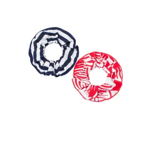 Surf Scrunchie: Checkered Palm-Navy Stripe - FINAL SALE