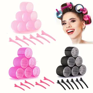12pcs Adhesive Hair Curling Roller & Clip Set, 6 Hair Curlers, Self Grip Holders, 6 Hair Clips, Salon Hairdressing, DIY Styling Tools