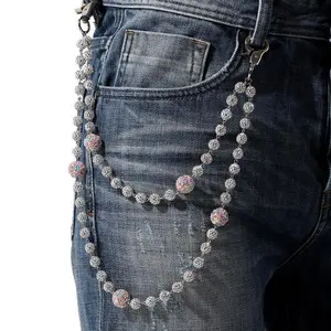 High-end Men's Trousers Chains, Clay Diamond Balls, Fashionable Hip-hop Waist Chains, Hand-bent Needle-making Body Chains, Jeans Chains Beaded Round