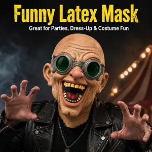 Realistic Latex Bald Old Man Mask with Goggles, Creepy Mad Scientist Full Head Mask, Halloween Cosplay Prop, Scary Party Costume