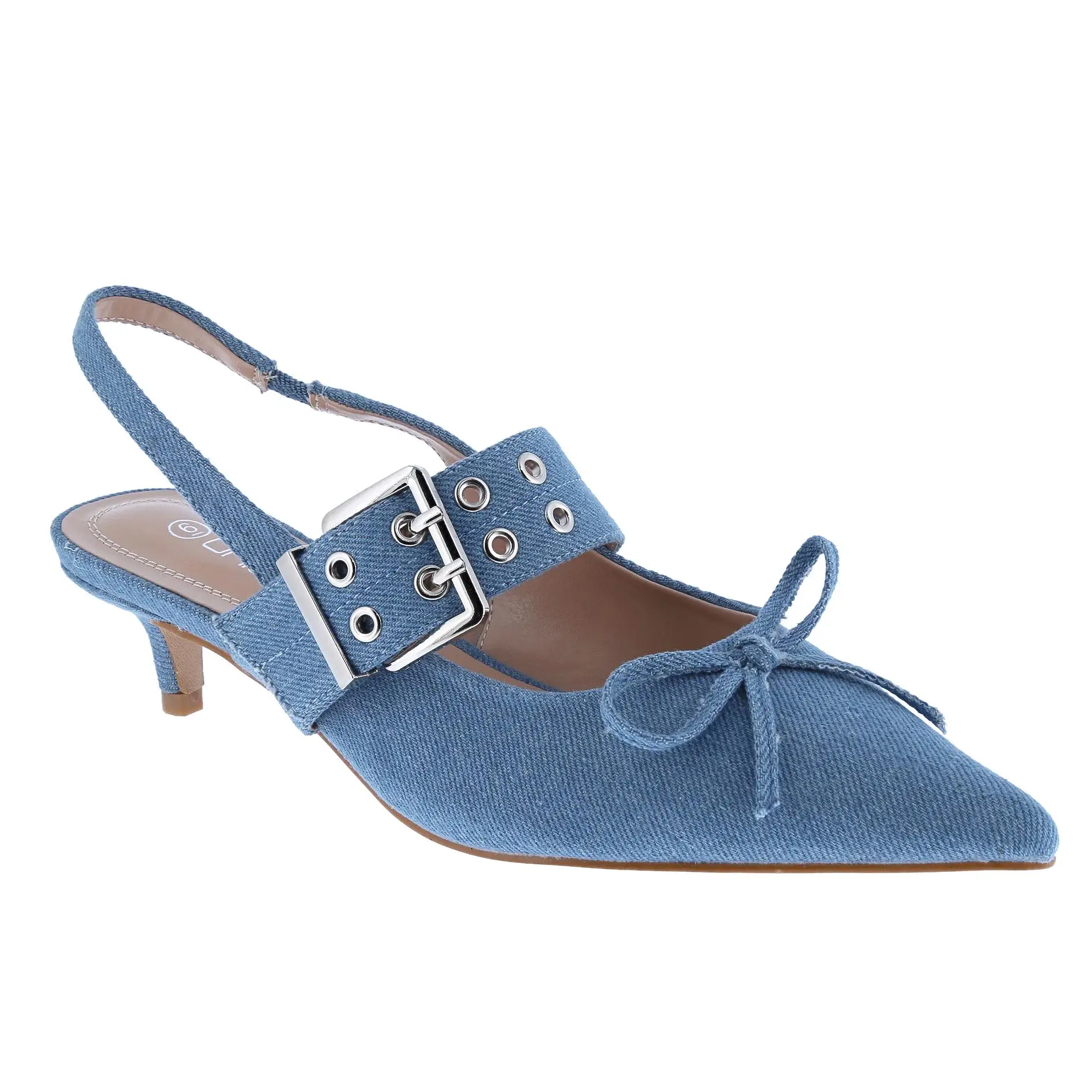 Belovely Women's Low Kitten Heel Slingback Ankle Strap High Heel Pointed Toe Comfortable Formal Party Wedding Dress Shoes