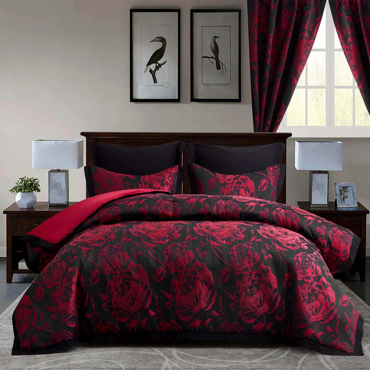 HIG 7-Piece Comforter Set with Matching Curtains - Flower Patchwork Bed in a Bag Bedding Set HIG 7-Piece Comforter Set with Matching Curtains - Flower Patchwork Bed in a Bag Bedding Set