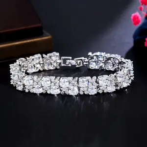 Iced Out Blue Sapphire Tennis Bracelet Micro Pave Sparkling Diamond Simulants White Gold Finish Stunning Jewelry for Her Spring Wedding Guest Outfit