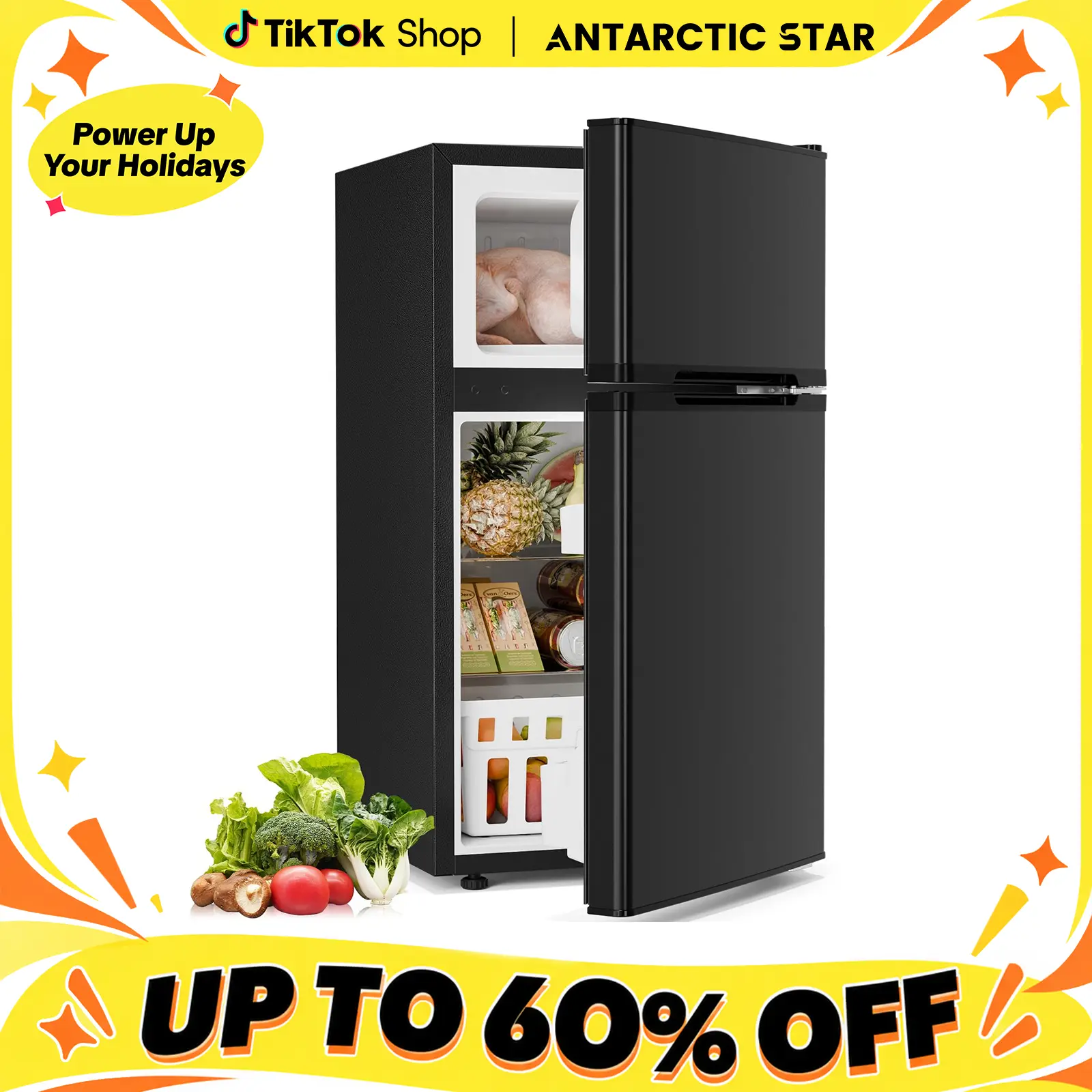 Antarctic Star 2.45 cu.ft Mini Fridge with Freezing Zone (-0.4°F), 32.48" Tall Compact Refrigerator-Freezer, Mechanical Thermostat, 115V Corded Standard Plug, for Dorm Students, Office