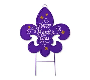 Glitzhome 24"H Mardi Gras Metal Fleur-de-Lis Garden Stake