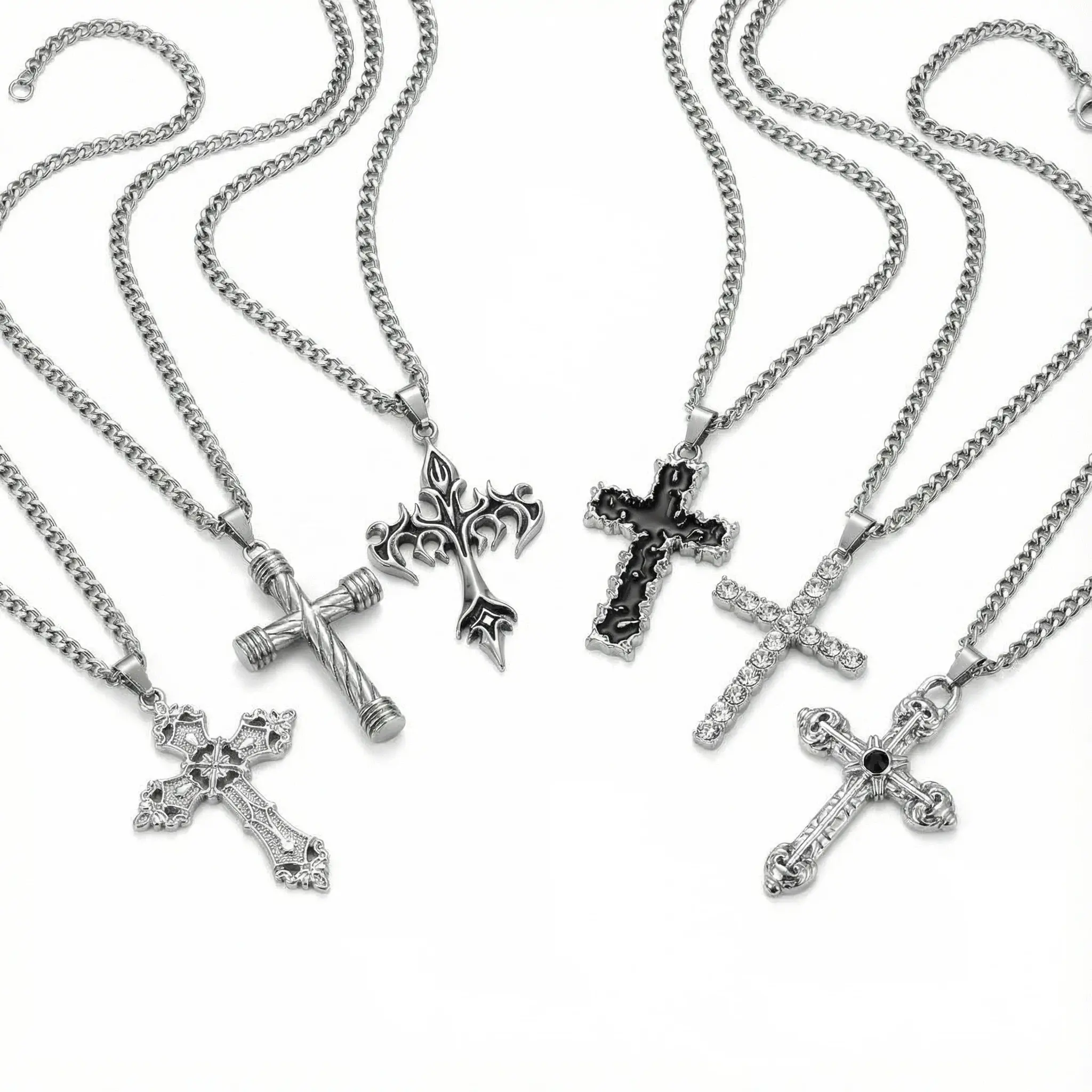 Cross Pendant Necklace Stainless Steel Jewelry Vintage Style Party & Everyday Style Fashionable Versatile Accessory Top Birthday Gift Choice Men's Necklace Best Christmas Gift, Statement Necklace, Crystal Pendant tiktokshopspringglowup