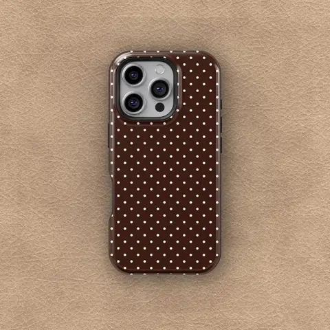 Brown polka dot, Y2K style, autumn aesthetic 2-in-1 phone case with Durable casing, shock-absorbing, and stylish design. Compatible with iPhone 17 16 15 14 13 12 11 Pro Max Pro Plus Samsung Galaxy S25 S24 S23 Ultra