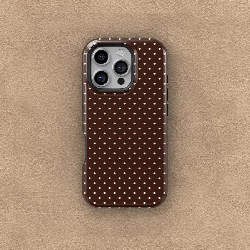Brown Polka Dot, Y2K Style, Autumn Aesthetic 2-in-1 Cellphone Case Cover, Shockproof Phone Cover, with Durable, Shock-absorbing, Protective Design, Compatible with iPhone 17 16 15 14 13 12 11 Pro Max Pro Plus Samsung Galaxy S25 S24 S23 Ultra
