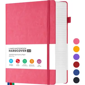 [Leather Lined Notebook] 320 Pages Large A4 Hardcover Notebook - College Ruled Leather Lined Journal for Work School Study Writing Business - 100GSM Thick Paper, Multicolor, 8.5 X 11in
