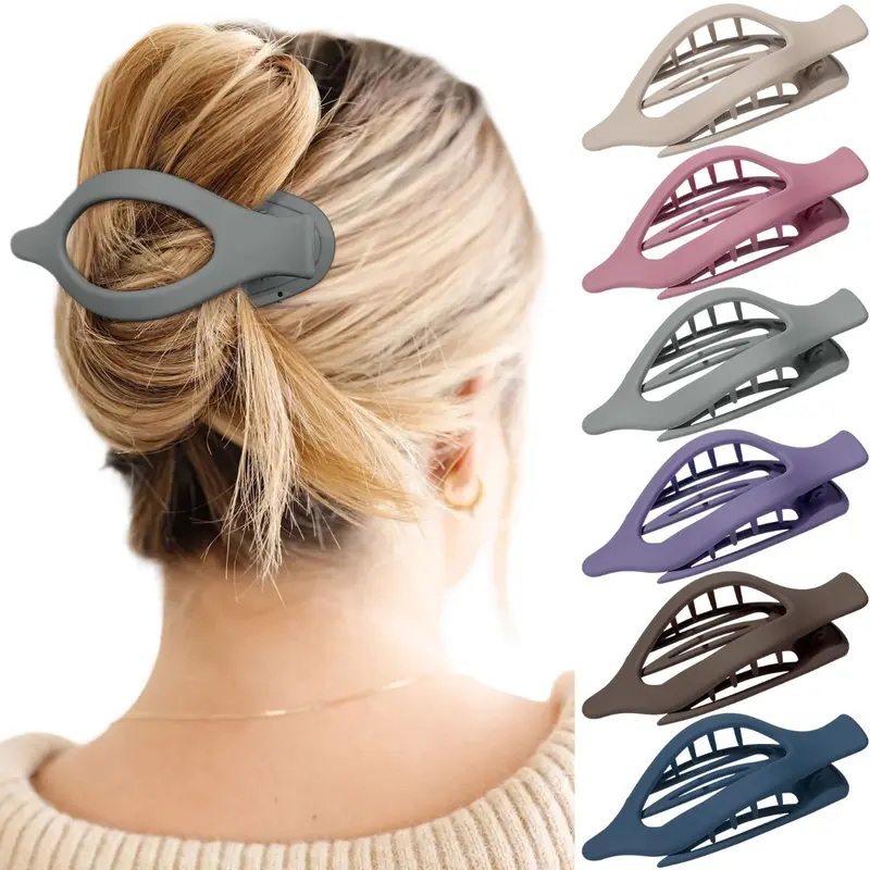 AWAYTR 6Pcs French Flat Claw Clips Set - Anti Slip, Durable Acrylic Fashion Hair Accessories for Daily Use, Strong Hold for Thin/Thick Hair, Creaseless for Women’s High Ponytail, Engagement Occasions