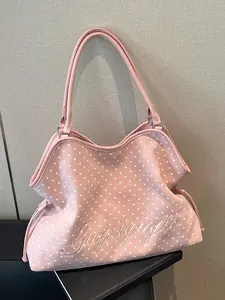 Personality simple and sweet fashion shoulder bag, classic lazy wind casual  shoulder bag, letter embroidery daily  versatile shoulder bag, Embellished Shoulder Bag, suitable for students' party class commuting, shopping trip and so on, Crossbody Bag