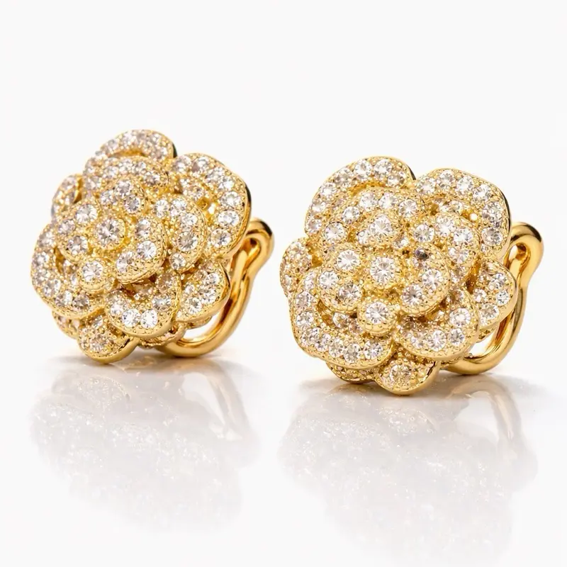 Camelias Earrings Elegant Gold-Tone Flower Earrings with Sparkling Cubic Zirconia Stones for Women's Fashion Accessories cod EAR3892