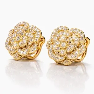 Camelias Earrings Elegant Gold-Tone Flower Earrings with Sparkling Cubic Zirconia Stones for Women's Fashion Accessories cod EAR3892