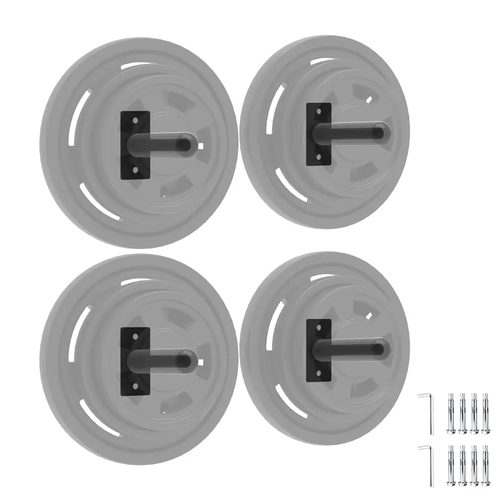 Garvee 4 Pack Wall Mounted Weight Plate Holder for 1" and 2" Weight Plates, Steel Bumper Plate Storage Rack with Screws and Thick Pad, Space Saving Holder for Home Gym, Max Weight Capacity 300 LBS