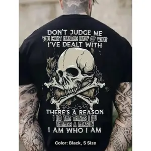 Men's 3D Skull Digital Pattern Printed Tshirt, Menswear Short-Sleeve Round Neck Streetwear Pullover, Casual Comfortable Summer Outdoor Top