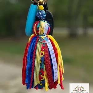 Autism Awareness Puzzle Piece Keychain - Personalized Tassel Design with Colorful Strands for Supporting Autism Awareness