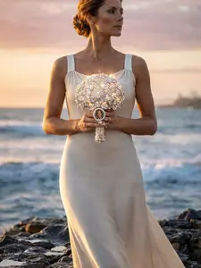 Limited Edition Bridal Memory Bouquet with Photo Charm | Hand-Embellished Rhinestone Wedding Bouquet