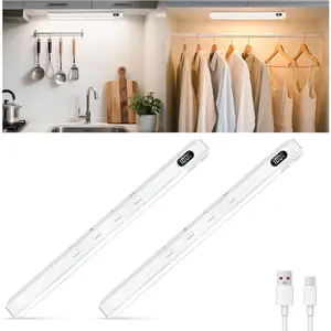 2-Pack White Rechargeable Motion-Sensor Magnetic LED Under-Cabinet Lights - Compact, Flush-Mount, Cylindrical, Color-Adjustable (3 Color Temps), Dimmers for Indoor Kitchen Counter, Compact Under-Cabinet Lights, Flush-Mount Under-Cabinet Lights
