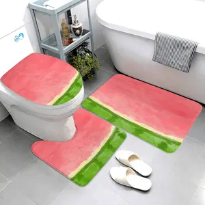 3-piece bath mat set (non-slip bathroom mat, toilet seat cover, U-shaped base mat), watercolor melon pattern, soft and durable, washable and quick-drying, bathroom decoration.