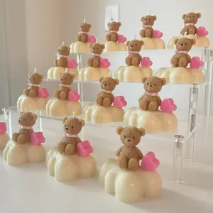 PACK Baby Shower Candle Pack – Little Bear on Clouds with Heart Adorable Design for Special Occasions Handmade with Beeswax & Soy Wax Scented with Essential Oils