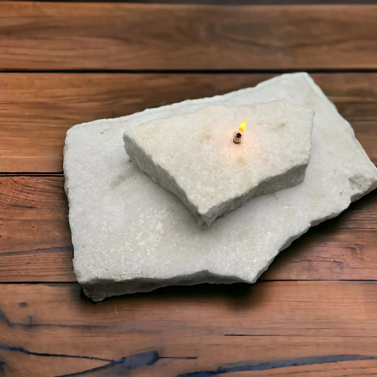 One candle wick going through two slabs of granite Decor Ornaments