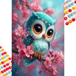 5D DIY Full Drill Round Diamond Painting Kit - Diamond Art Painting Set Owl, Cherry Blossom, Branch Mosaic, Canvas - DIY Decorative Artwork, Home Wall Decor, Suitable for Halloween and Christmas, Birthday and Anniversary Gifts.