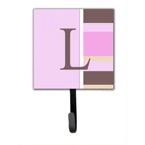 212 MAIN Pink Stripes Letter L Initial Monogram Metal Leash Holder & Key Hook, 4.25x6 in Wall Mounted Room Decor, Home Decor Accessory