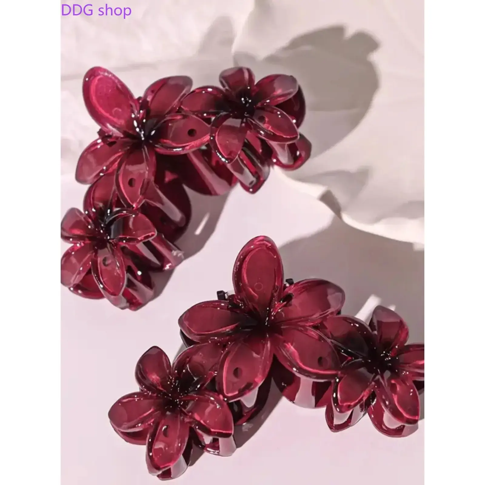 2026 Trendy Burgundy Plumeria Flower Hair Claw Clip, Elegant Floral Shark Clip, Large Strong Hold Hair Accessories for Women, Perfect for Daily, Party & Vacation Wear