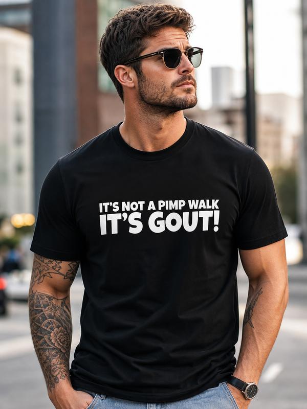 Men's Fitted Crew Neck Short-Sleeve Graphic T-Shirt - Bold "Gout Walk" Sarcastic Joke Print, Casual Menswear Conversation Starter, Christmas Gift, Machine Washable, Cold Wash Compatible