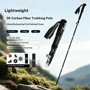 Elite Gear 3k Carbon Fiber Trekking Pole, Five-Segment Folding Design, Ultra-Light 205g, Adjustable 109-125cm, Ideal for Hiking & Backpacking