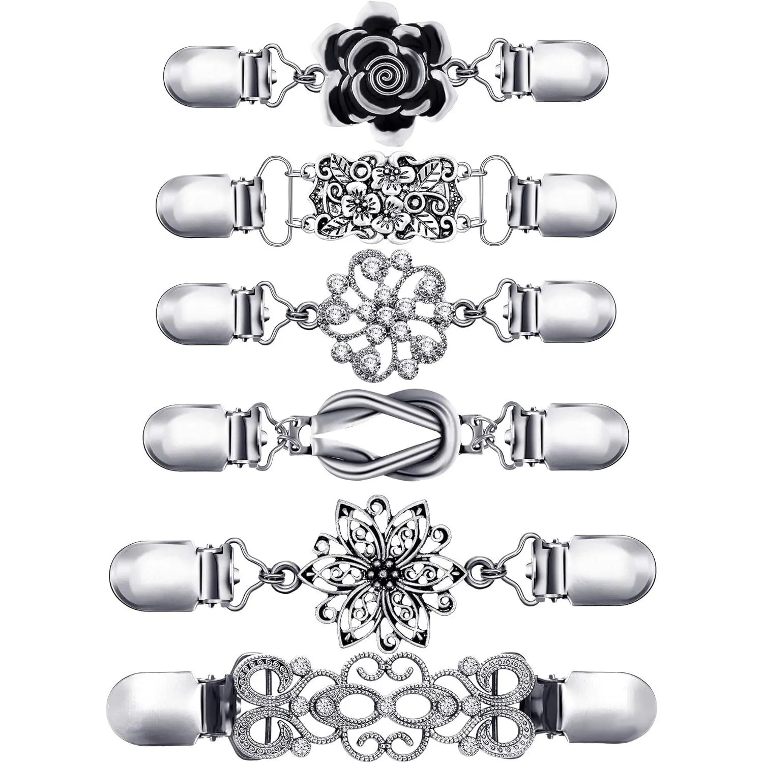 6Pcs Retro Shirt Skirt Cardigan Women's Waist Clip,Sweater Shawl Brooch and Jacket Clip,Adjustable Female Sweater Cardigan Shawl Clip,Fashion Accessories