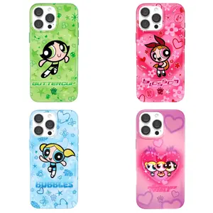 Unique Artistic Design Phone Case The P-Power puff Girls Airbrush Hearts Colorful Phone Case for IPhone 17 16 15 14 13 12 11 Pro Max Plus Air Luxury Magnetic Double-layer Back Cover Protective Drop-proof Retro Stylish Christmas Gift
