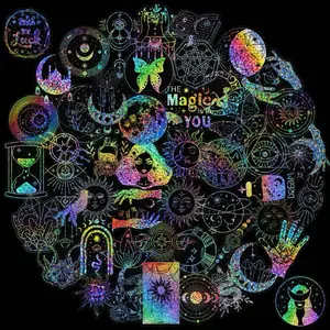 Magic World 100 pcs Holographic Stickers for Water Bottles Laptops Luggage Journaling Craft Projects Waterproof Vinyl Decals for Kids Teens Adults DIY Decorative