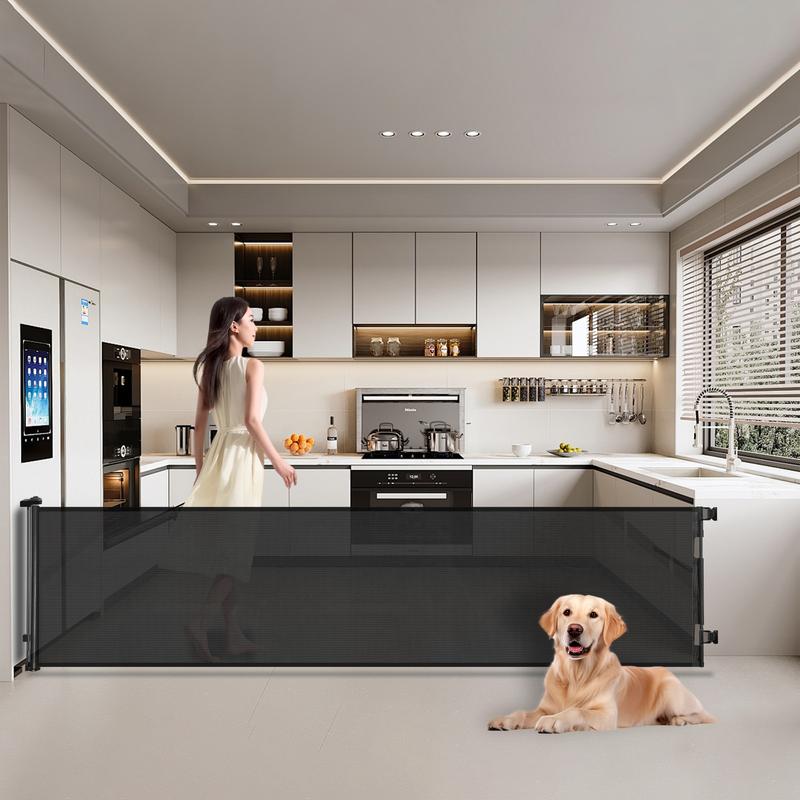 Retractable  pet Gate,Mesh Baby Gate or Mesh Dog Gate,33" Tall,Extends up to 55" 71"118"168"197"Wide,Child Safety Gate for Doorways, Stairs, Hallways, Indoor/Outdoor