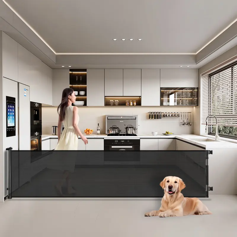 Retractable  pet Gate,Mesh Baby Gate or Mesh Dog Gate,33" Tall,Extends up to 55" 71"118"168"197"Wide,Child Safety Gate for Doorways, Stairs, Hallways, Indoor/Outdoor