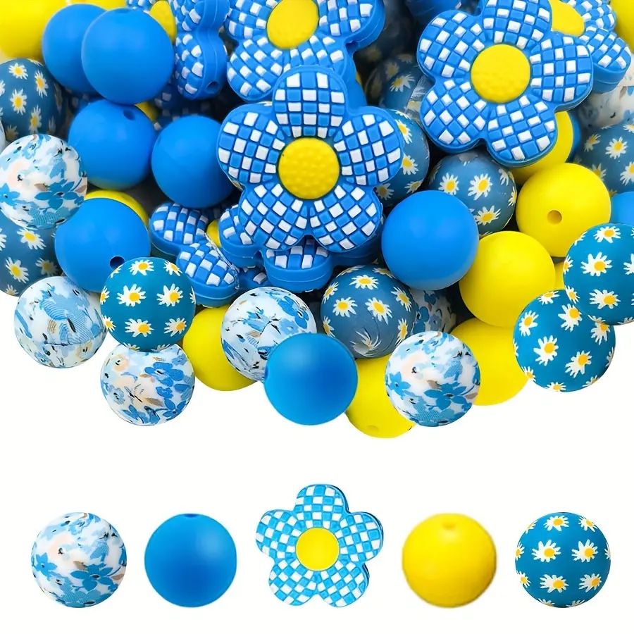 60 sets of silicone beads with orchid patterns - highly suitable for DIY key rings, bracelets and necklaces as crafting components