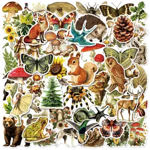 50 Vintage Animal and Plant Graffiti Series Stickers, Car Decals, Suitable for Scrapbooks, Diaries, Laptops, Water Bottles, Cars, and Other Faith-based Designs, Making Them Perfect Gifts with Positive Messages