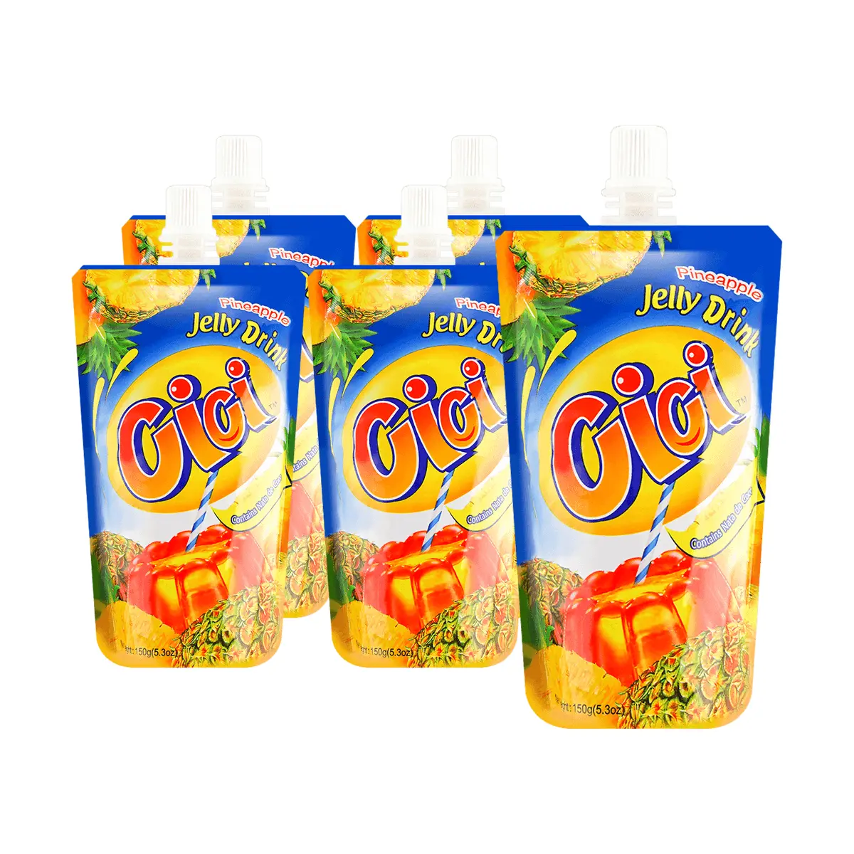 STRONGFOOD CICI Pineapple Jelly Drink with Coconut Jelly Bits, 5 Pack (150g Each) - Real Fruit Juice, Refreshing Snack